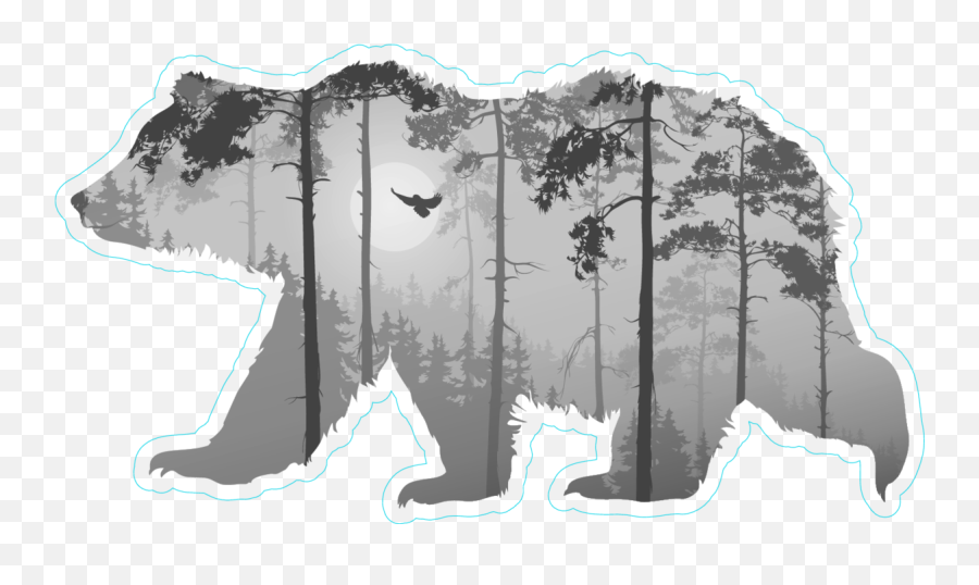 Download Forest With A Flying Owl In Bear Silhouette Sticker - Bears Png,Owl Silhouette Png