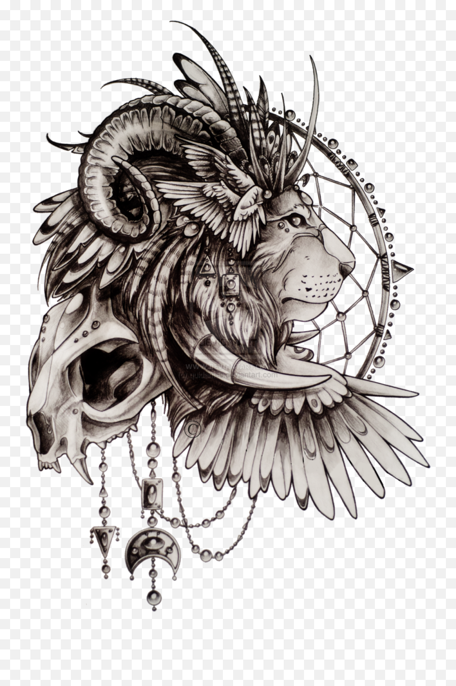 Lion Tattoo Png Transparent Free Images Only - Dream Catcher Lion Tattoo,Skull Tattoo Png