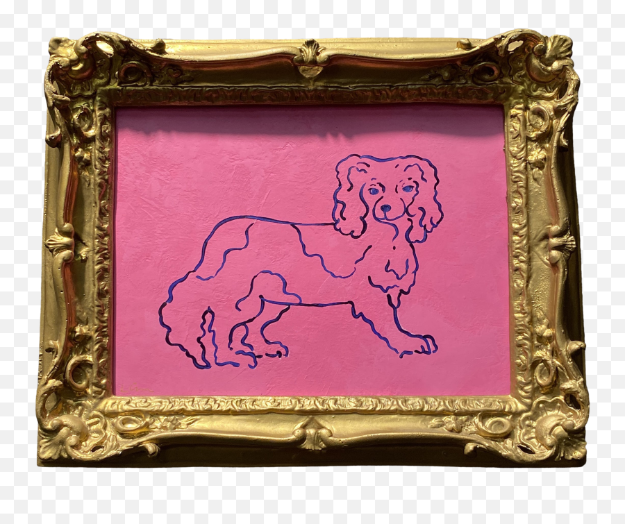 Vintage Original Pink Dog Art In Gold - Picture Frame Png,Vintage Gold Frame Png