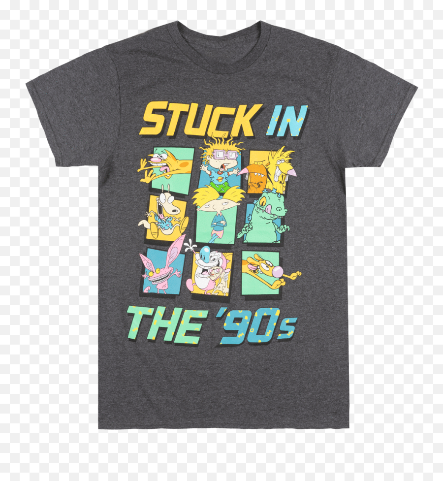 Nickelodeon Stuck In The 90s T Shirt Heather Charcoal - T Shirt Stuck In The 90s Png,Nickelodeon 90s Logo