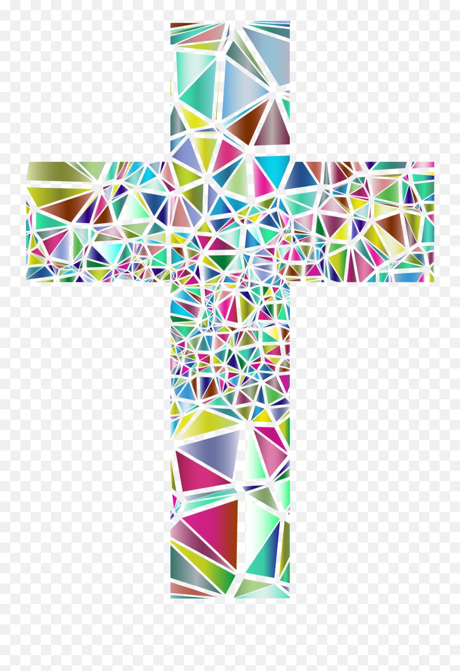 Low Poly Stained Glass Cross 3 No Background Mosaic - Stained Glass Cross Png,Cross Transparent Background