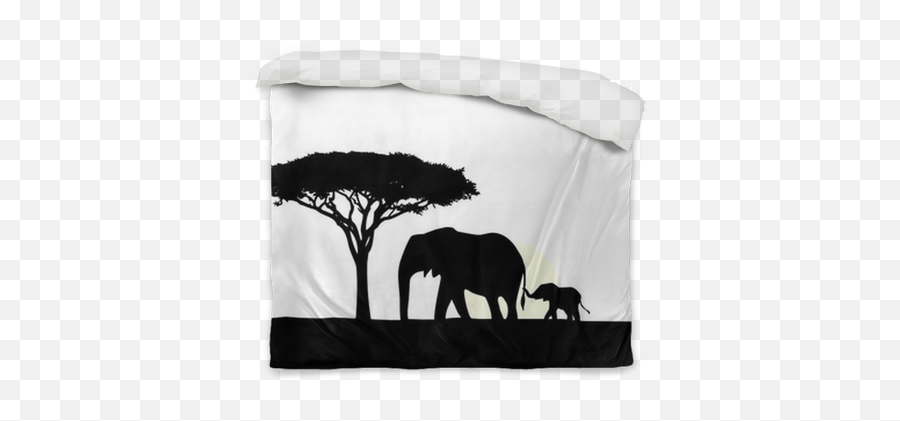 Download African Elephant With Baby Silhouette Duvet Cover Png