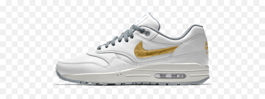 Customised Nike Airs - Metallic Gold Swoosh White Mains Sneakers Png,Gold Nike Logo
