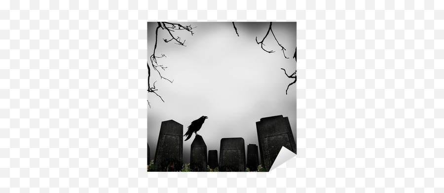 Horror Scene With Cemetery And Raven Silhouette Sticker U2022 Pixers - We Live To Change History Of Halloween Quotes Png,Raven Silhouette Png
