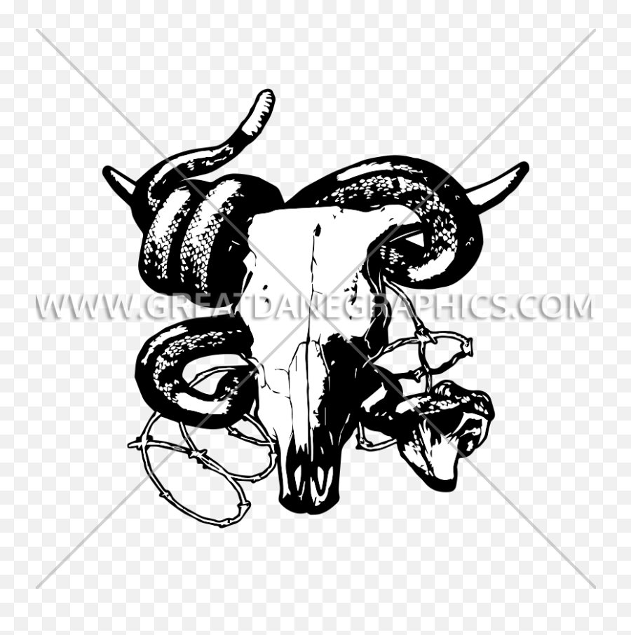 Cow Skull With Snake Production Ready Artwork For T - Shirt Png,Cartoon Snake Png