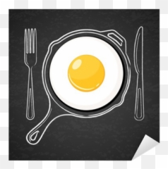 Sticker Fried Egg And Hand Drawn Outline Watercolor Pan - Pan png
