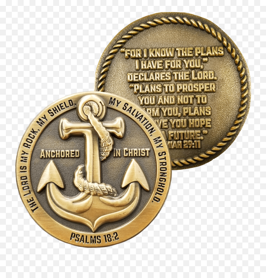 Anchored In Christ Antique Gold Plated Christian Challenge Coin - Jeremiah 2911 Png,Stronghold Icon