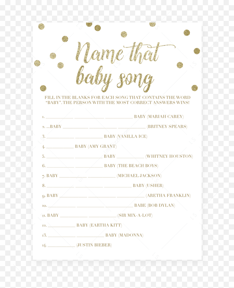 Name The Baby Song Shower Game With Gold Confetti - Document Png,Gold Confetti Png