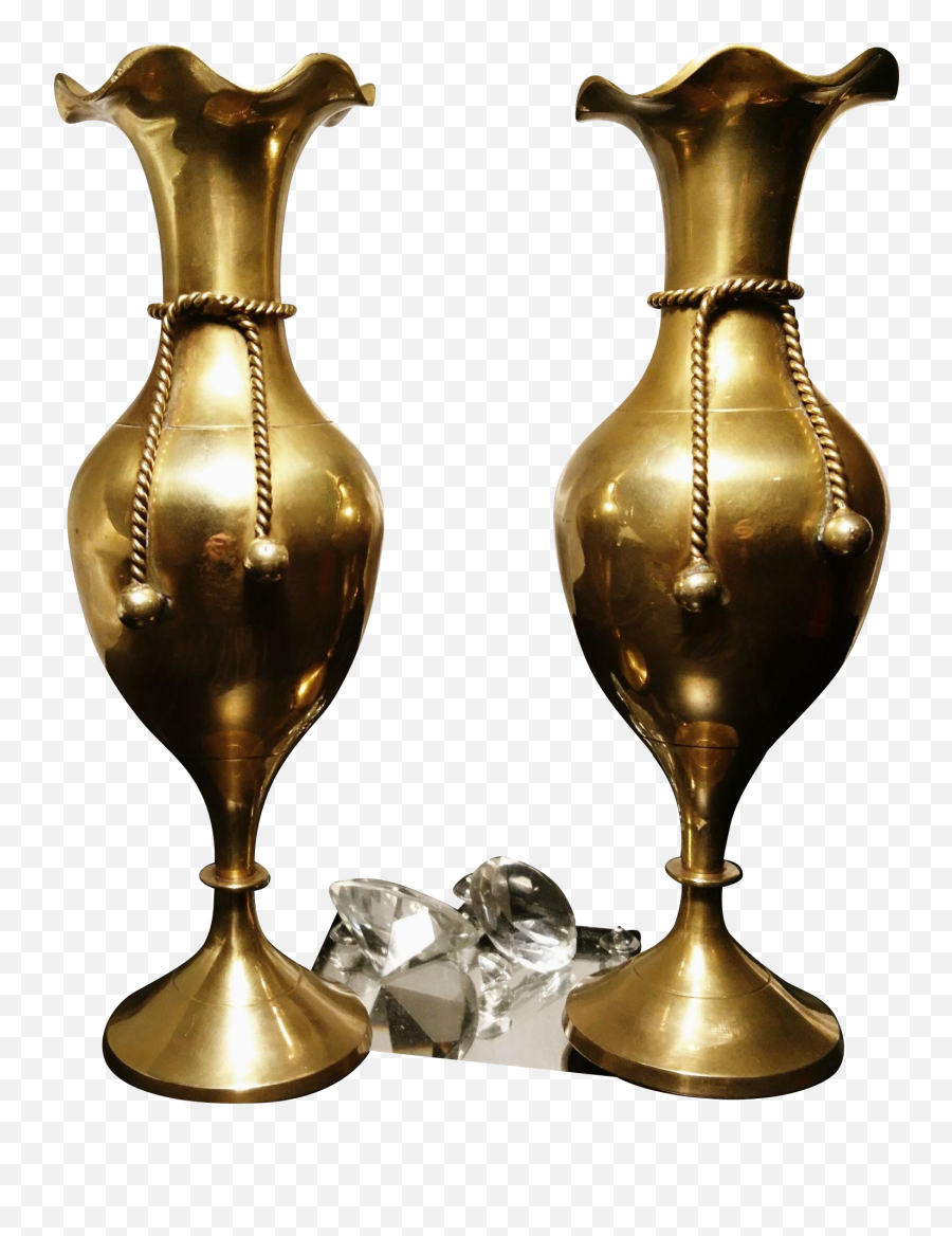 Download Antique Brass Vases Pair Rope And Knot Design Png