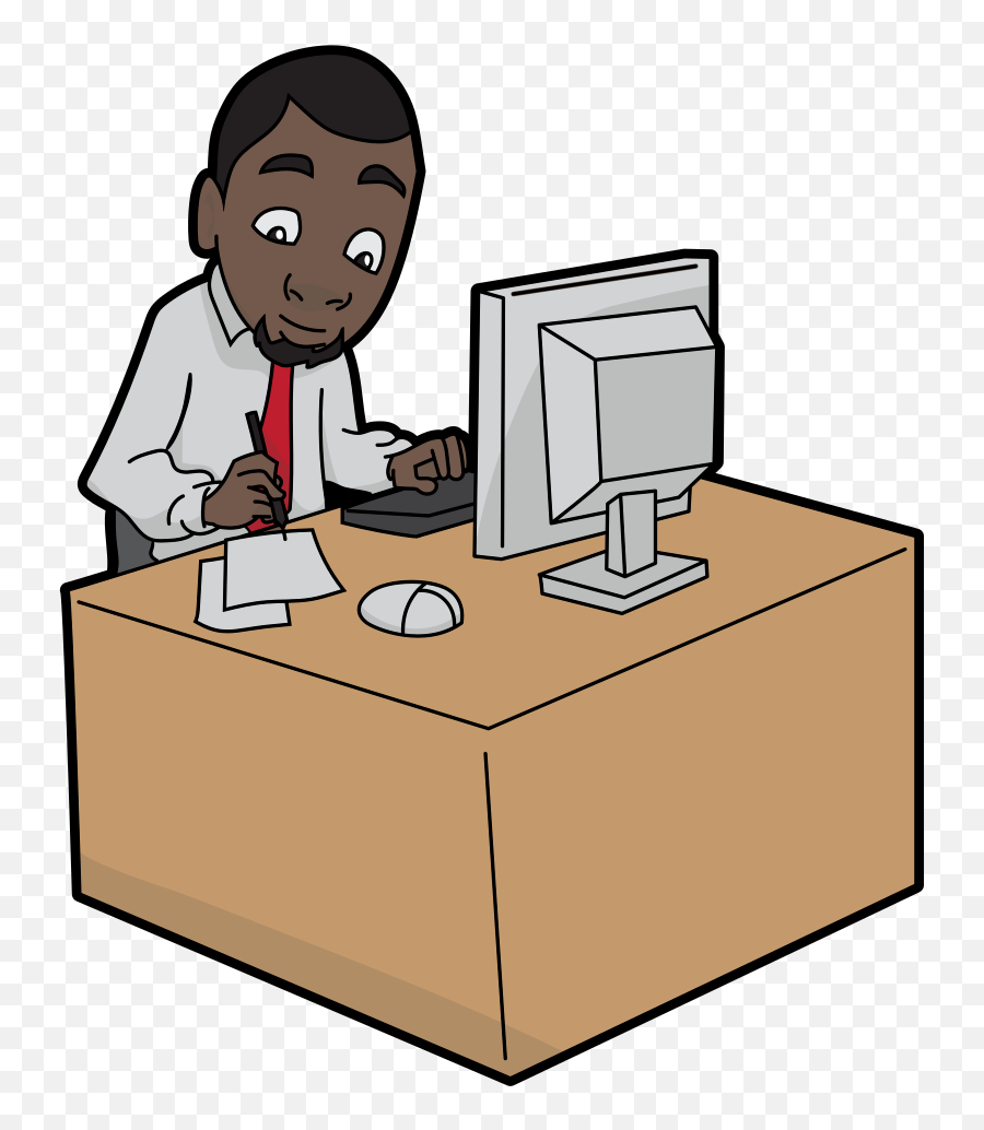 Black Man Writing Notes While Using - Cartoon Png,Cartoon Computer Png