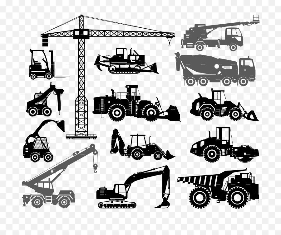 Set Of Heavy Construction And Mining Machines Icons By - Heavy Equipment Icon Png,Equipment Icon Png