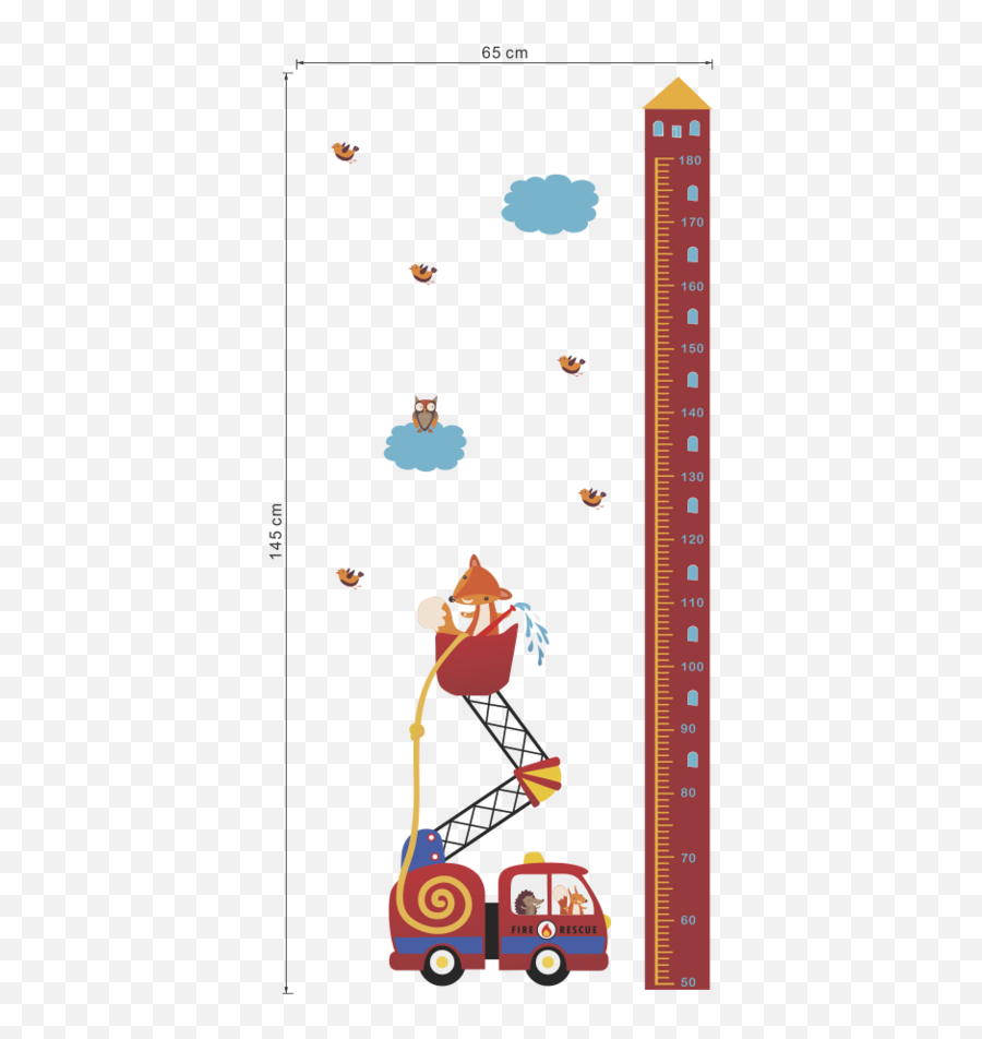 Cartoon Fire Ladder Height Measure Wall Sticker For Nursery Kids Rooms Decals Growth Chart Bedroom Mural Art - Wall Decal Png,Cartoon Fire Transparent