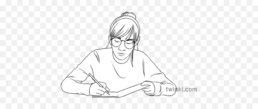 Student Writing In Book General People Girl Reading Studying - Girl Student Writing Drawing Png,People Icon Handwriting Png