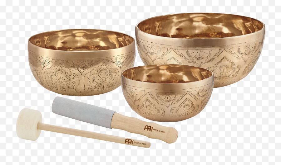 The Meinl Singing Bowls - Singing Bowl Set Special Engraved Series Inclusive Corresponding Covers And Felt Rings Content 3 Singing Bowls Singing Bowl Vibration Png,Sonic Rings Png