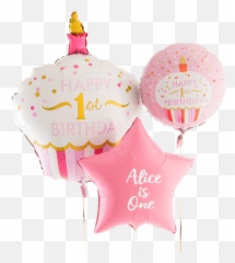 Pink 1st Birthday Personalised Helium Filled Balloon Bouquet - 1st Birthday Balloons Pink Png,Birthday Balloon Png