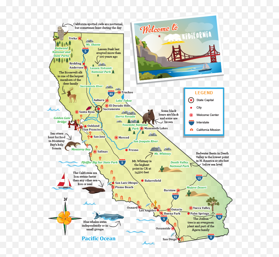 Visit California - Map Of California Activities Png,California Map Png