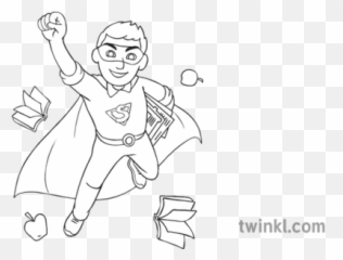 Superhero Teacher Flying Male School Superpower Hero - Drawing png