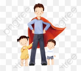 Father And Two Children - Dad With Son Daughter Cartoon png