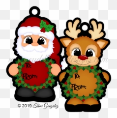 Wreath Tag Cuties - Santa u0026 Reindeer Cartoon png