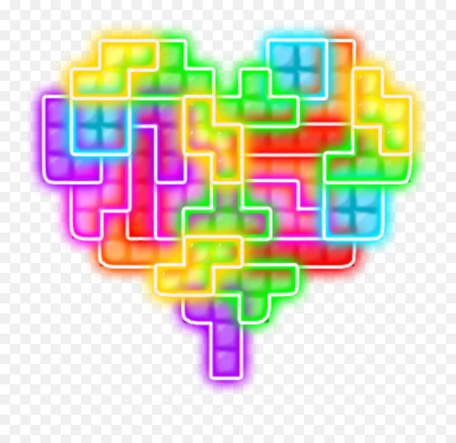 Love Heart Tetris Neon Puzzles Geometric Lego - Diagram Png,Tetris Png