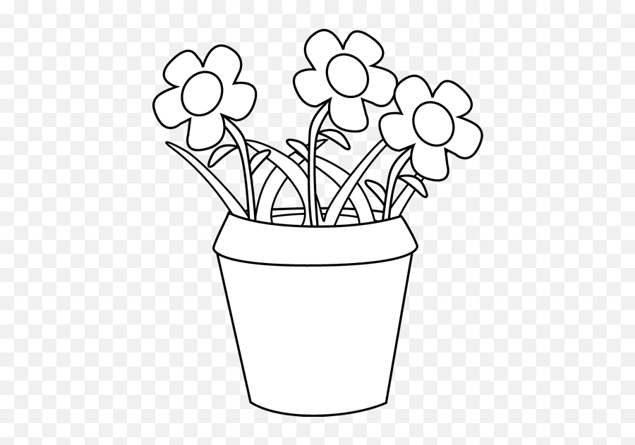 Flower Pot Clipart Black And White - Outline Image Of Flower Flower Pot Clipart Black And White Png,Pot Png