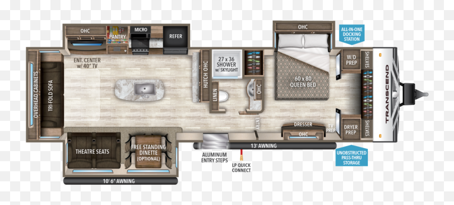 Transcend Travel - Trailer Floorplans Grand Design Transcend Travel Trailer Png,Floorplan Icon