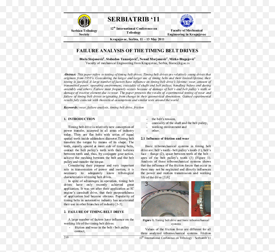 Pdf Failure Analysis Of The Timing Belt Drives Blaza - Measure Friction For Timing Belt Png,Engine Belt Icon