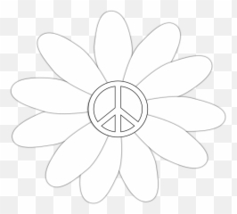 Peace Symbol Sign Flower 15 Black White Line Art - Smiley Face Daisy Gif png