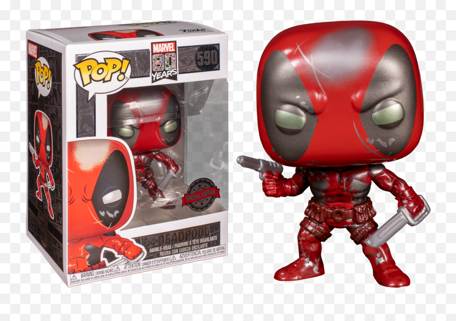 Marvel Pop Vinyl 80th Anniversary Deadpool Metallic 1st Appearance 590 - Deadpool Venom Funko Pop Png,Deadpool Transparent