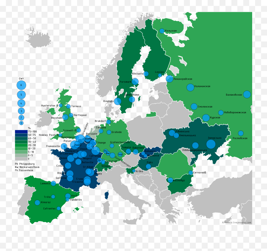 Map Of Nuclear Energy In Europe - Vivid Maps Nuclear Power In Europe Png,Europe Map Png