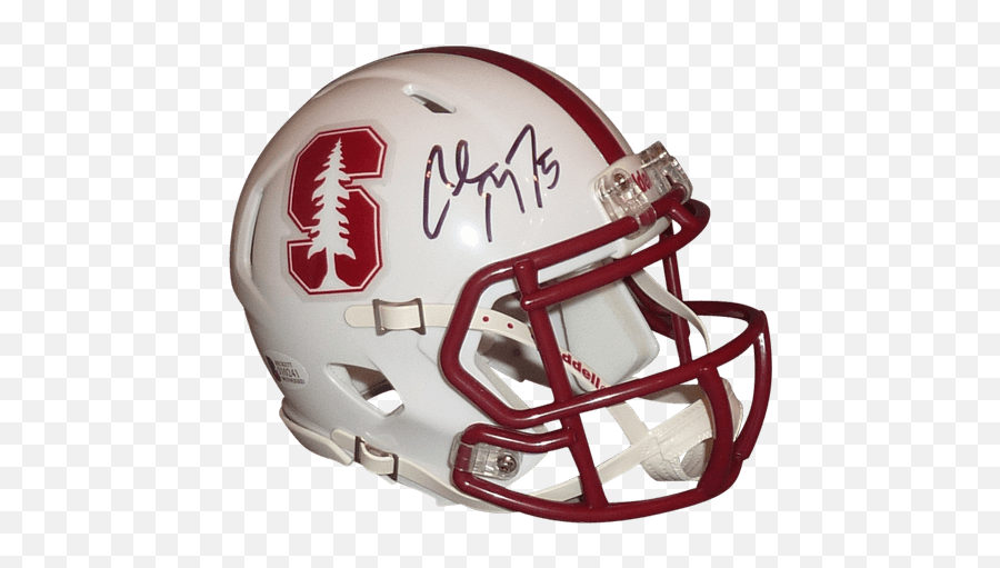 Christian Mccaffrey Autographed Stanford Cardinal White Mini Helmet - Beckett Matte White Football Helmet Png,Stanford Logo Transparent