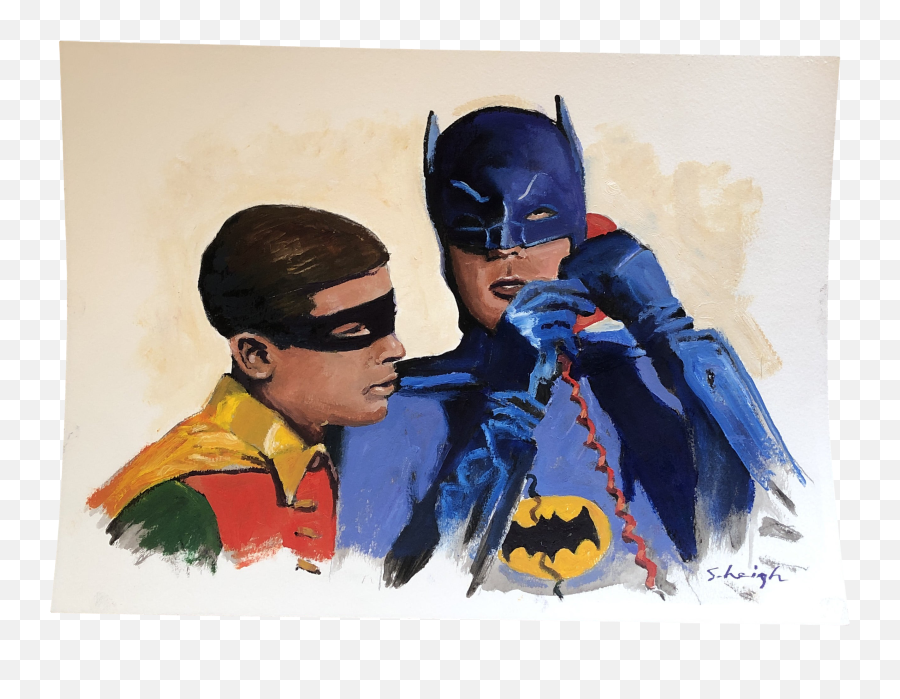 Original Batman U0026 Robin Illustration Painting By Contemporary Artist Stephen Heigh - Batman Png,Batman And Robin Png
