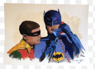 Original Batman U0026 Robin Illustration Painting By Contemporary Artist Stephen Heigh - Batman Png,Batman And Robin Png