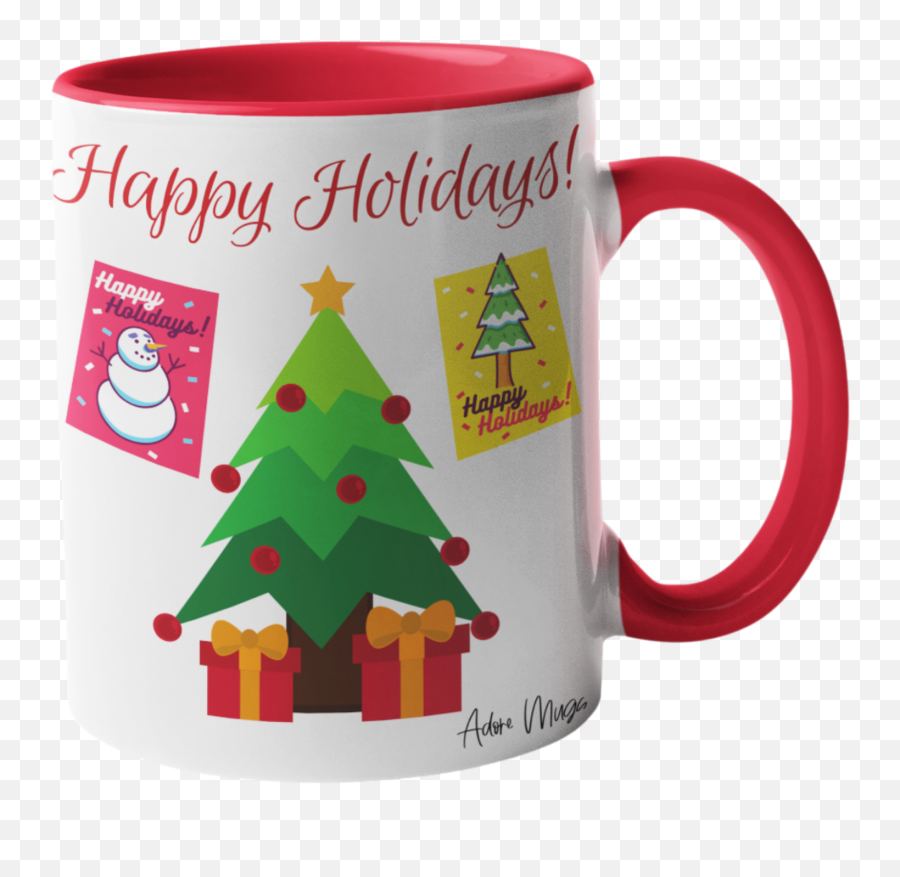 Vintage Style Holiday 12 Oz Coffee Mug With Accent Handle - Magic Mug Png,Christmas Mickey Icon