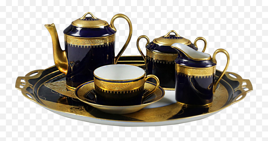 Art Deco France Limoges Porcelain Tea Set Tray - Teapot Tea Cup Set Png,Tea Set Png
