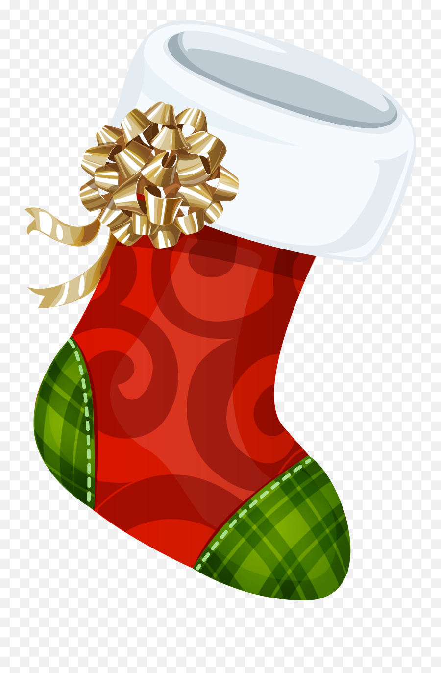 Christmas Stocking With Gold Bow Png - Christmas Stocking,Gold Bow Png