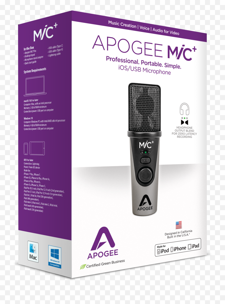 Specifications - Apogee Mic Plus Box Png,Studio Microphone Png