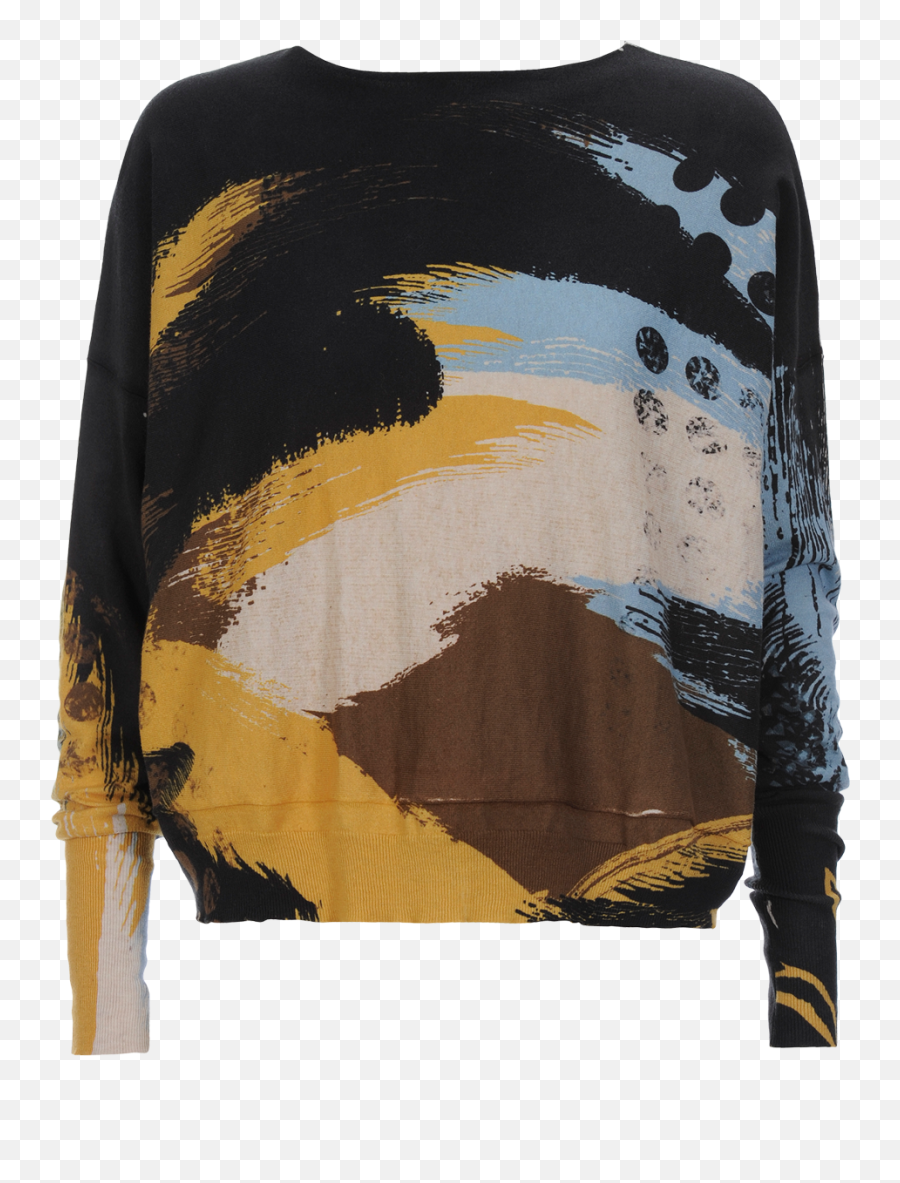 Intensity Abstract Brush Stroke Dot And Leaf Print Sweater - Sweater Png,Gold Brush Stroke Png
