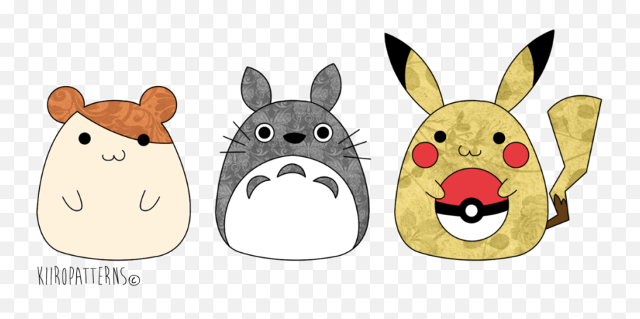 Pikachu Hamtaro And Totoro By Kiiropatterns - Totoro Cute Chibi Totoro Drawing Png,Totoro Transparent