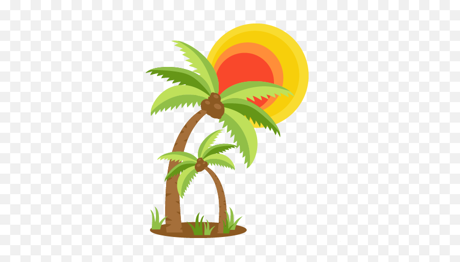 Coconut Trees With Sun Svg Cut File Scrapbook Title Cuts - Cute Coconut Tree Cliparty Png,Sun Silhouette Png