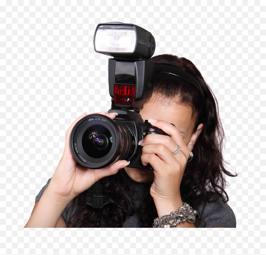 Woman Taking Photo With A Digital Camera Png Image - Pngpix Dslr Camera With Flash,Video Camera Png