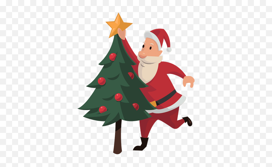 Santa Putting Christmas Star Cartoon - Illustration Png,Christmas Tree Star Png