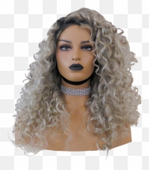 Rooted Ombre Full Lace Human Hair Wig - Platinum Blonde Curly Humain png