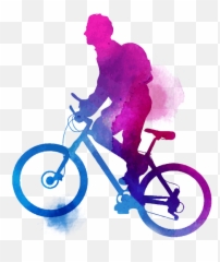 Download Hd Watercolor Bike Rider2 - Man Riding Bicycle Png Silhouette