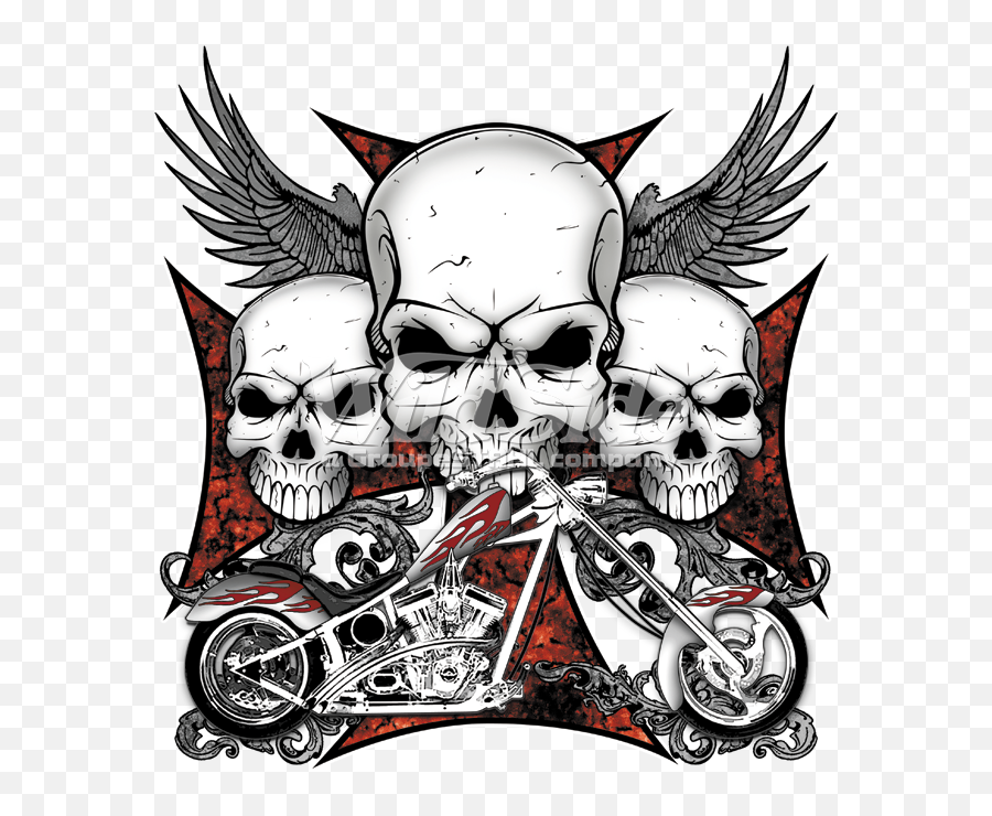 3 Skulls Iron Cross Chopper - Biker Skull And Cross Bones Png,Iron Cross Png
