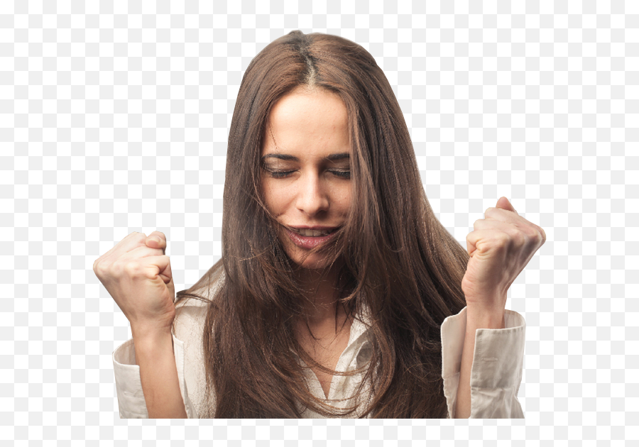 Excited Pretty Lady With Clenched Fists - Portable Network Graphics Png,Fists Png