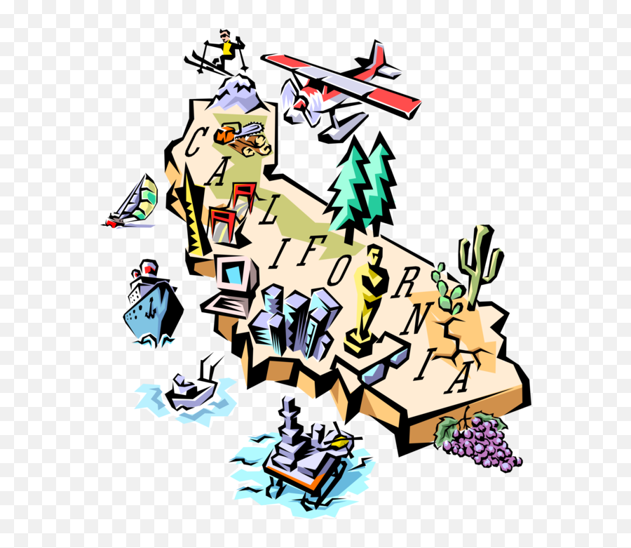 Vector Illustration Of California Map - California Map Clip Art Png,California Map Png