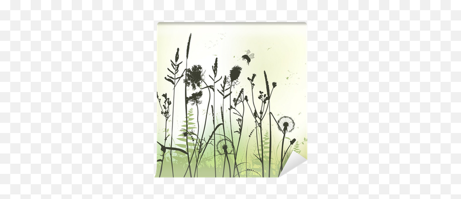 Real Grass Silhouette With Bumblebee - Vector Wall Mural U2022 Pixers We Live To Change Art Png,Grass Silhouette Transparent