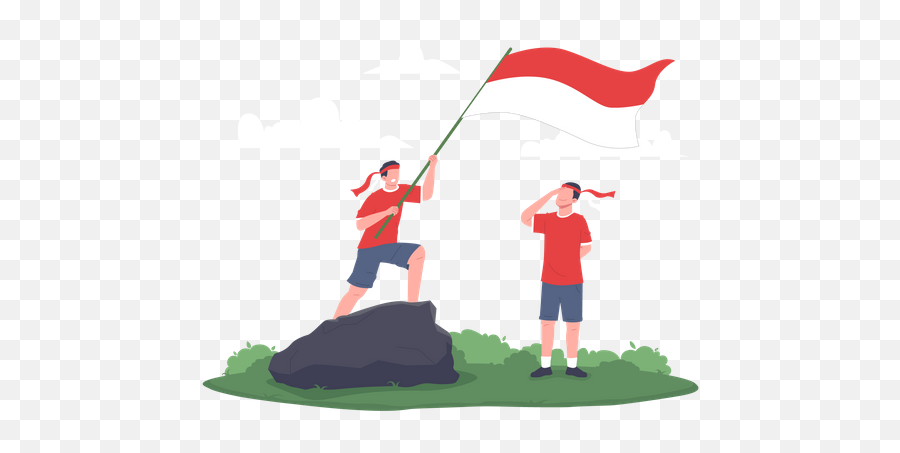 Best Premium Young Man Raises Indonesiau0027s Flag Illustration - Indonesia Independent Day Vector Png,Indonesian Flag Icon