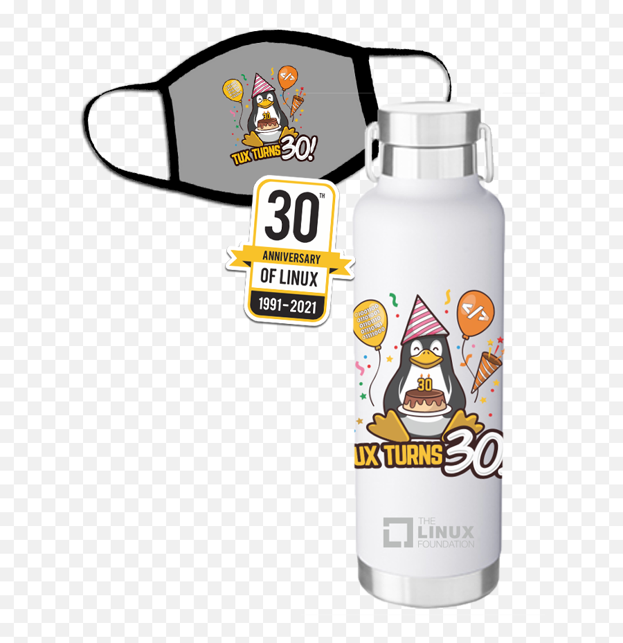 30th Anniversary Of Linux U2013 Tagged Sticker - Cylinder Png,Linux Tux Icon